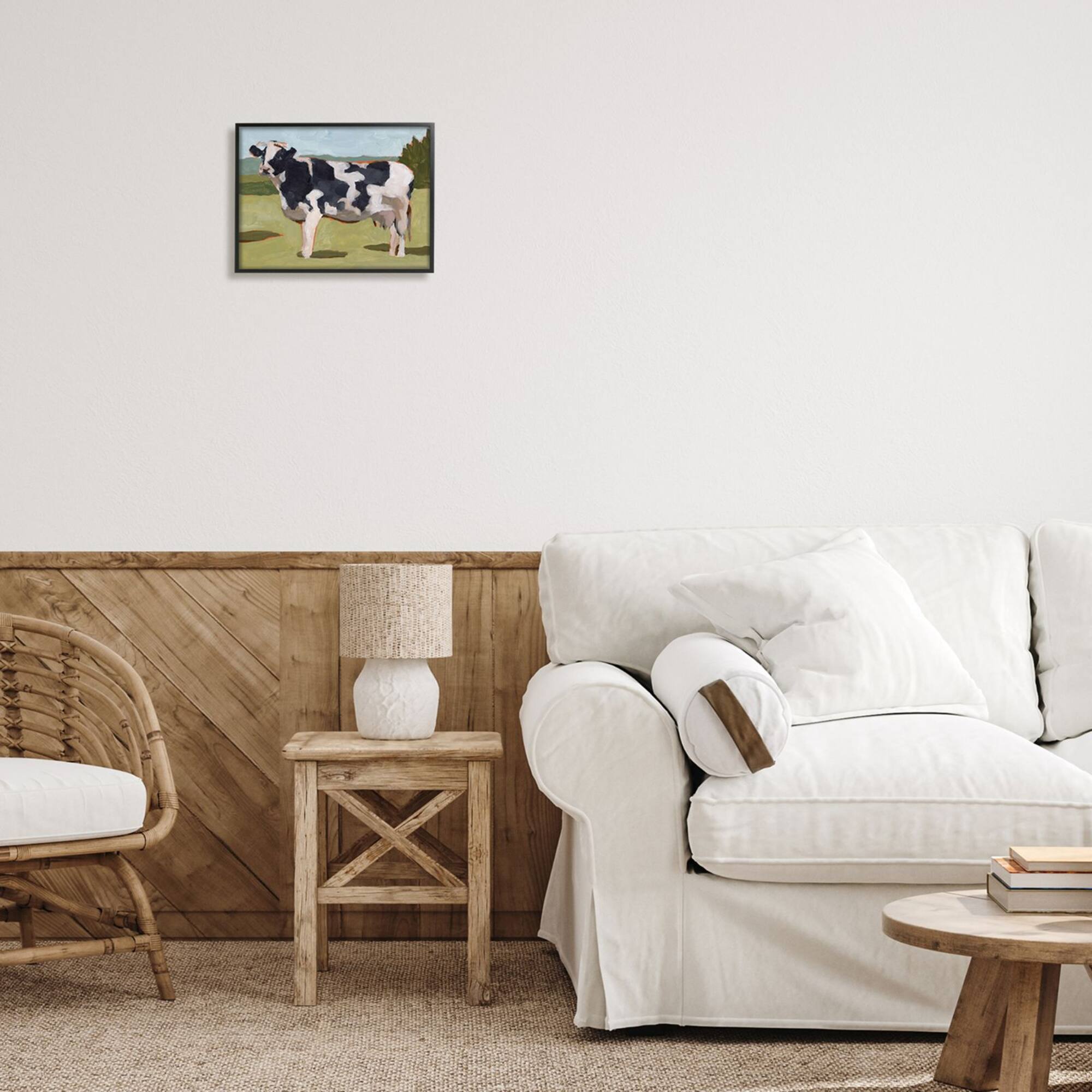 Stupell Industries Dairy Farm Cow Grazing Country Cattle Traditional Painting Framed Wall Art